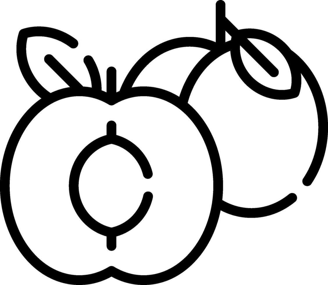 A black and white outline of an apple and peach vector