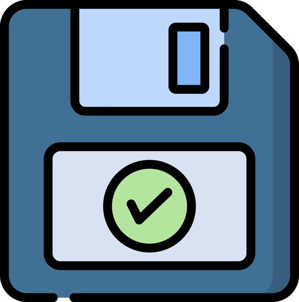 A floppy disk with a tick mark on it vector