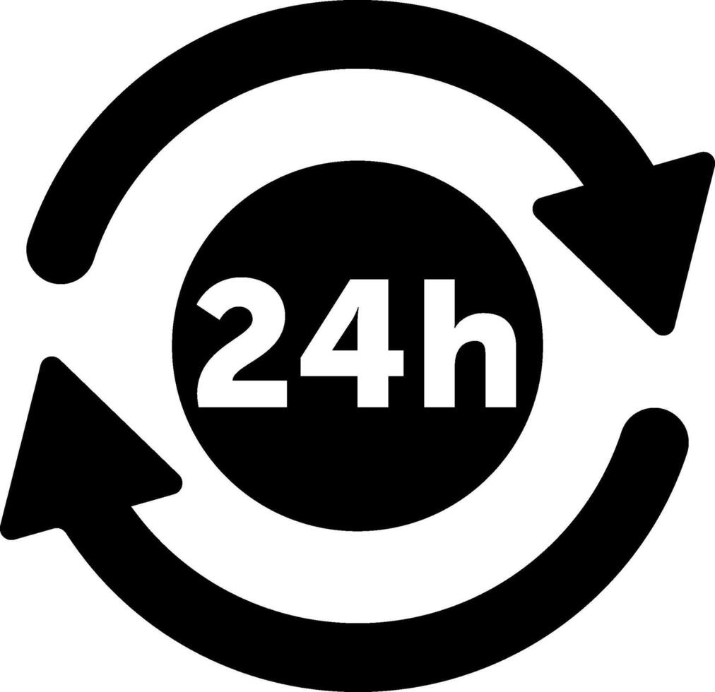 A black and white logo with the words 24 hours vector