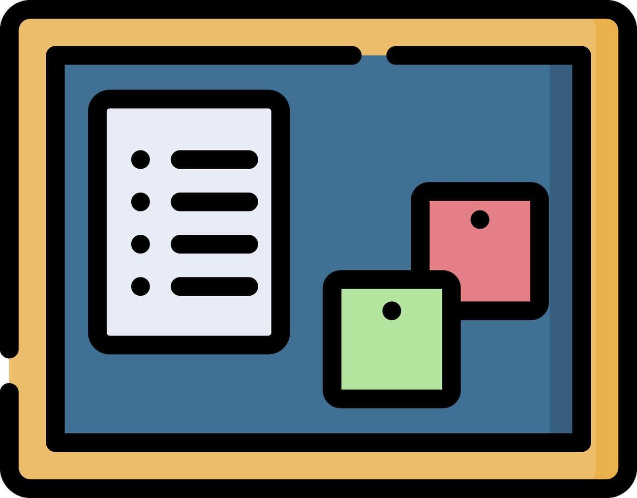 A bulletin board with a checklist and a note pad vector