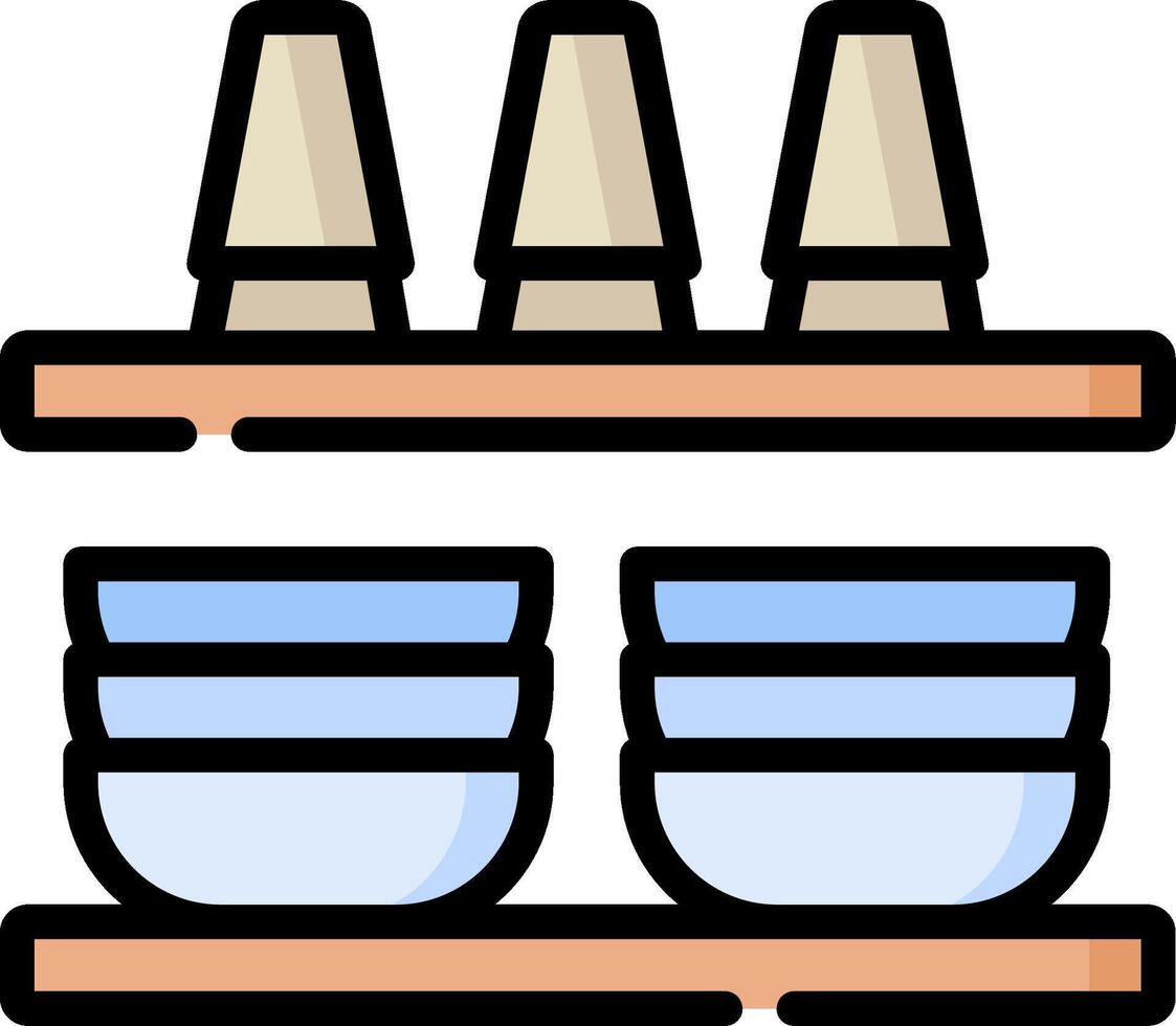 Shelves with bowls and cups on them vector
