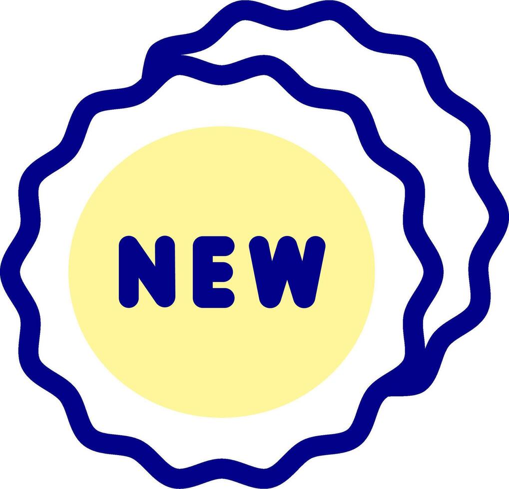 A blue and yellow badge with the word new vector