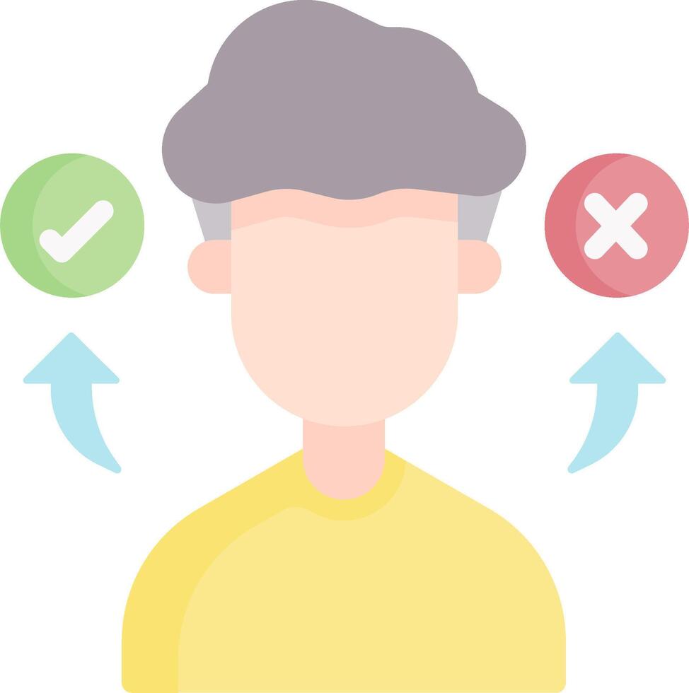 A man with a check mark and a cross next to him vector