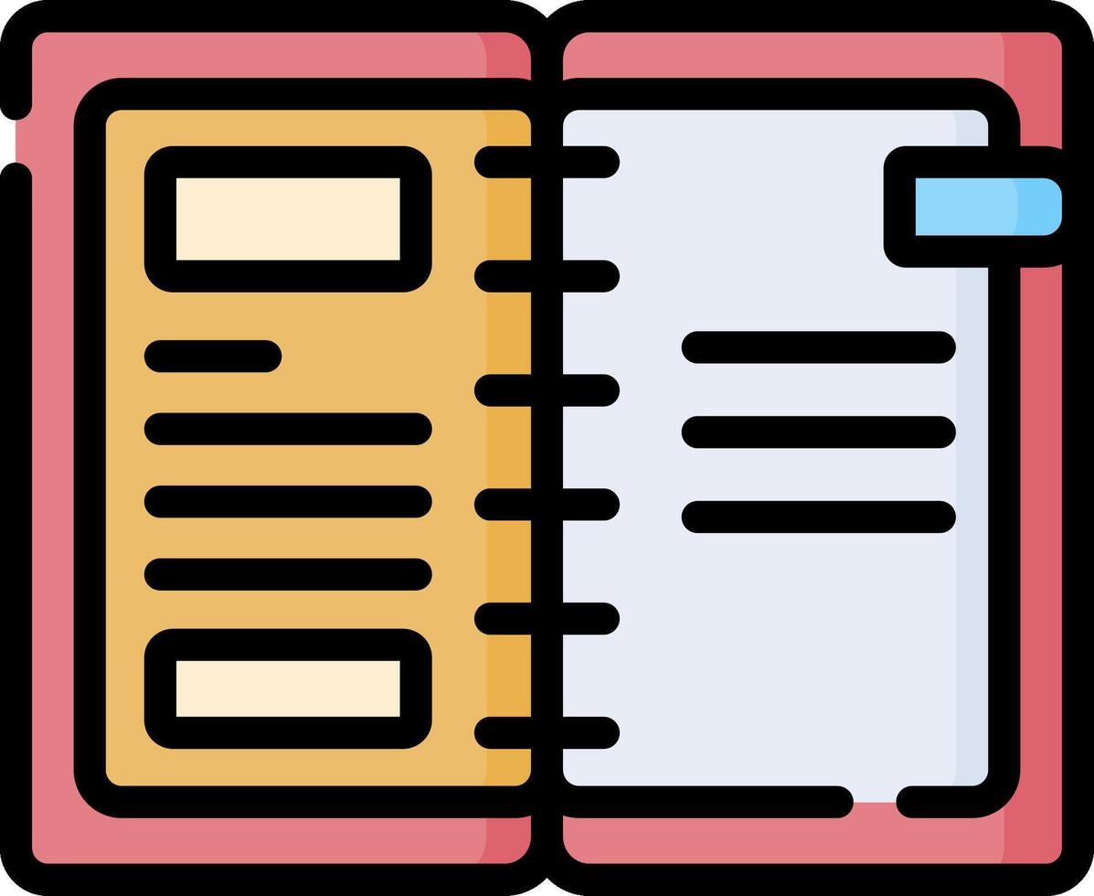 An open book with a note pad on it vector