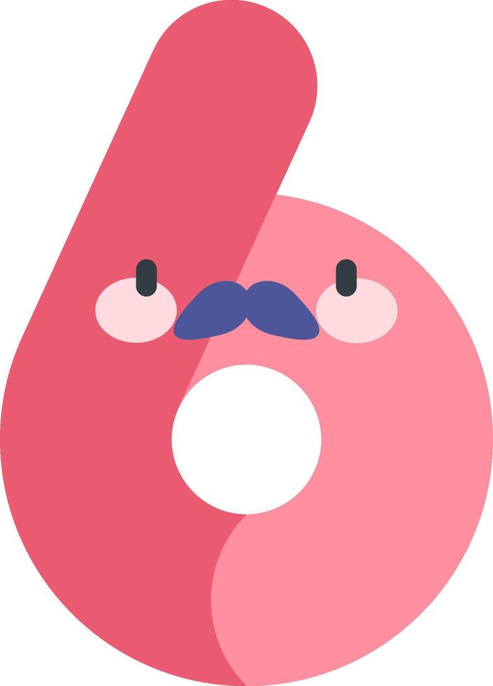 A pink number with a mustache and mustache vector