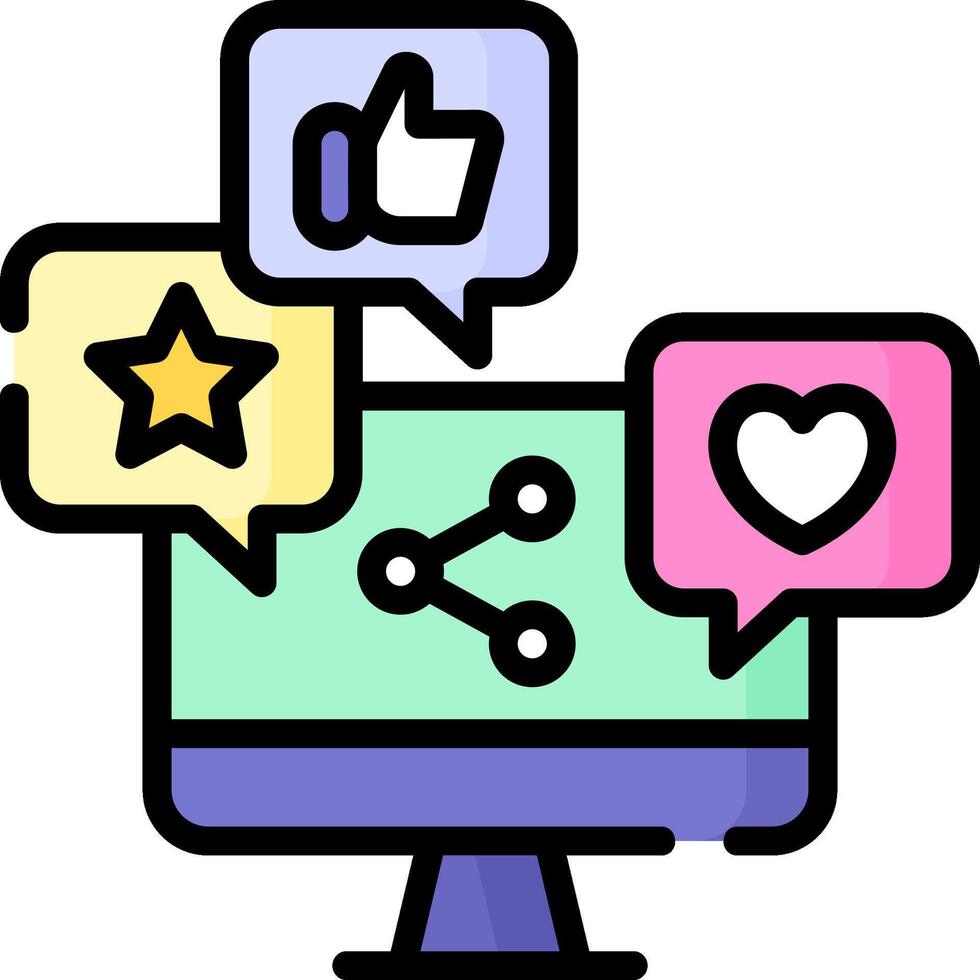A computer with social icons and a star vector
