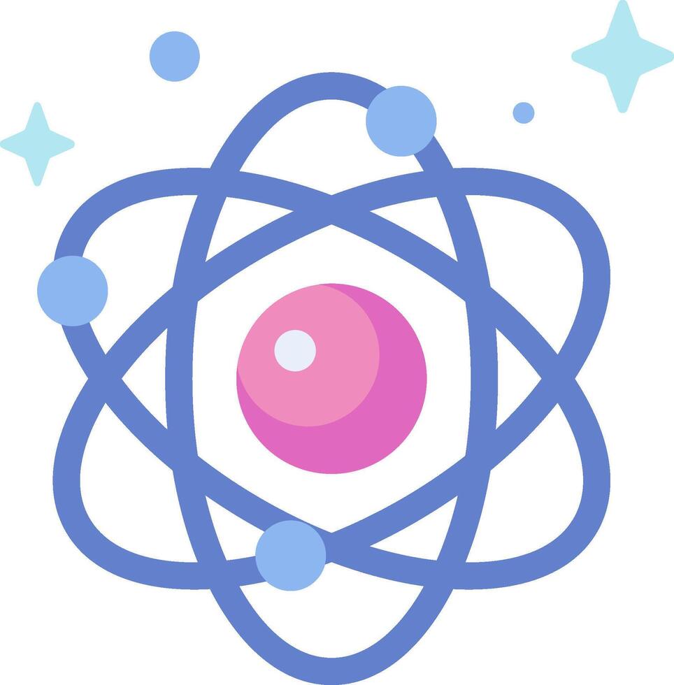 An atom symbol with a pink and blue ball vector