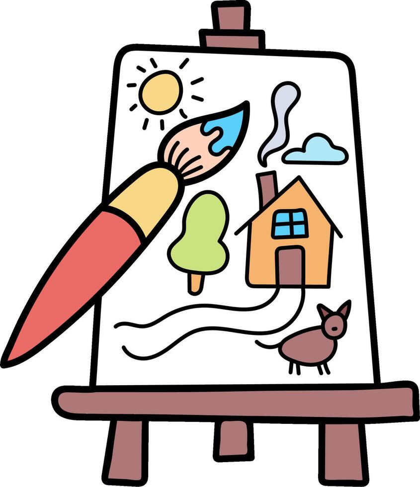 An easel with a house and a brush vector