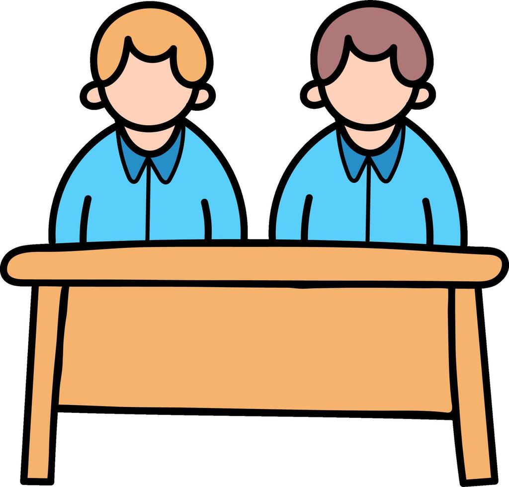 Two people sitting at a table with a wooden desk vector