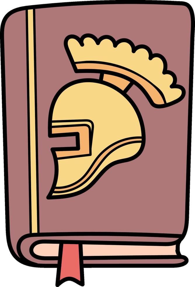 An illustration of a book with a spartan helmet on it vector
