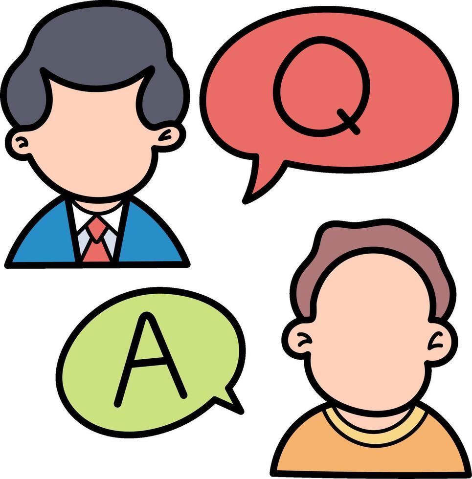 Three people with speech bubbles and a question mark vector