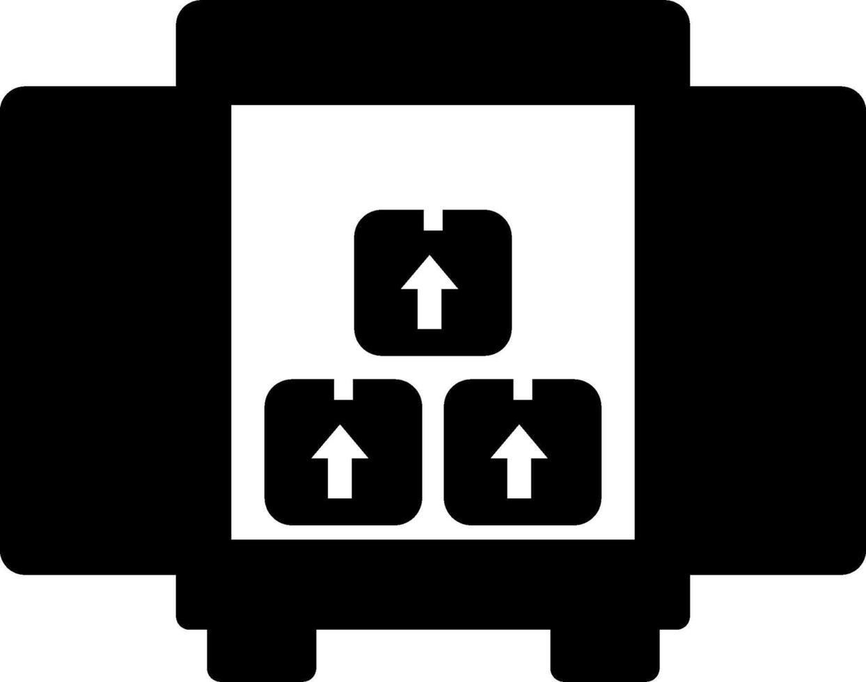 A black and white icon of a computer with two arrows vector