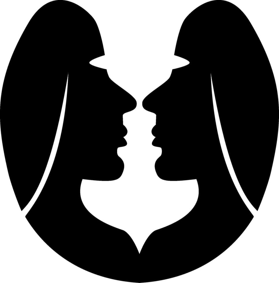 Two women in silhouette, one with her head turned to the other vector