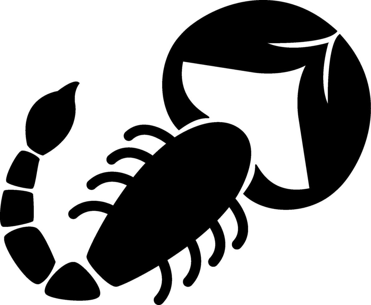 A scorpion is shown in a black and white silhouette vector