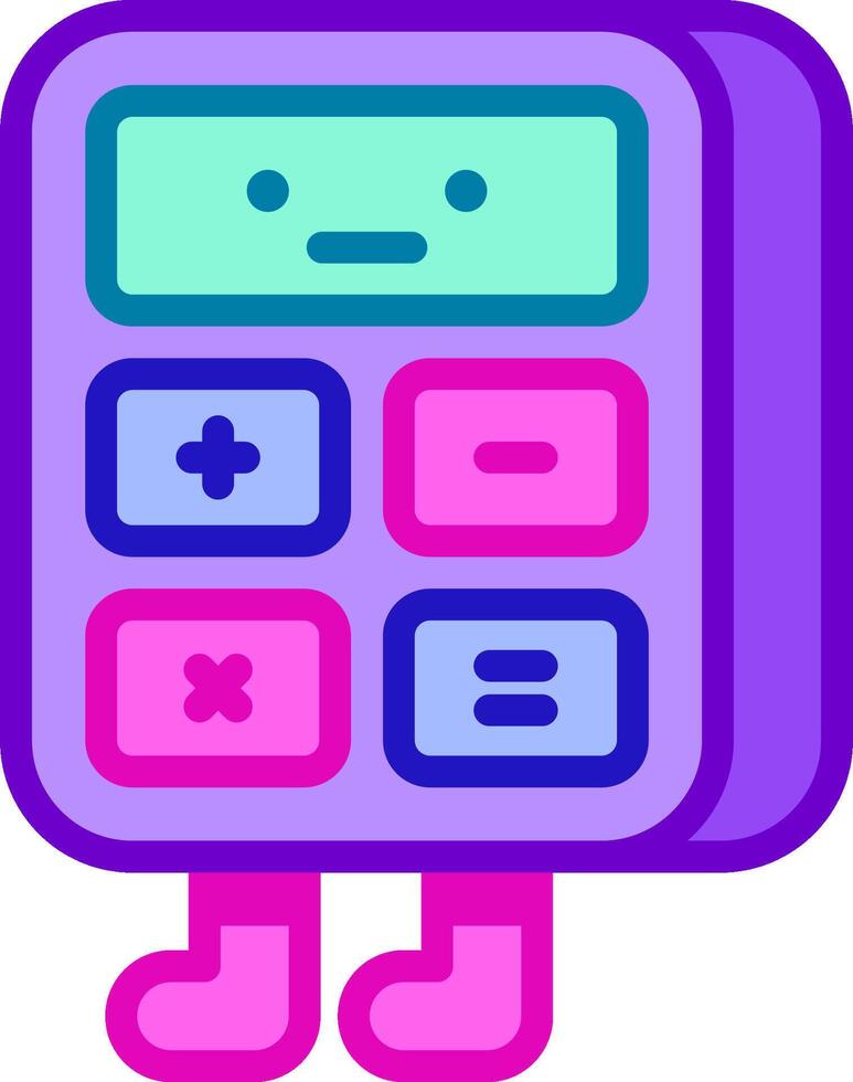 A cartoon calculator with a purple and blue background vector