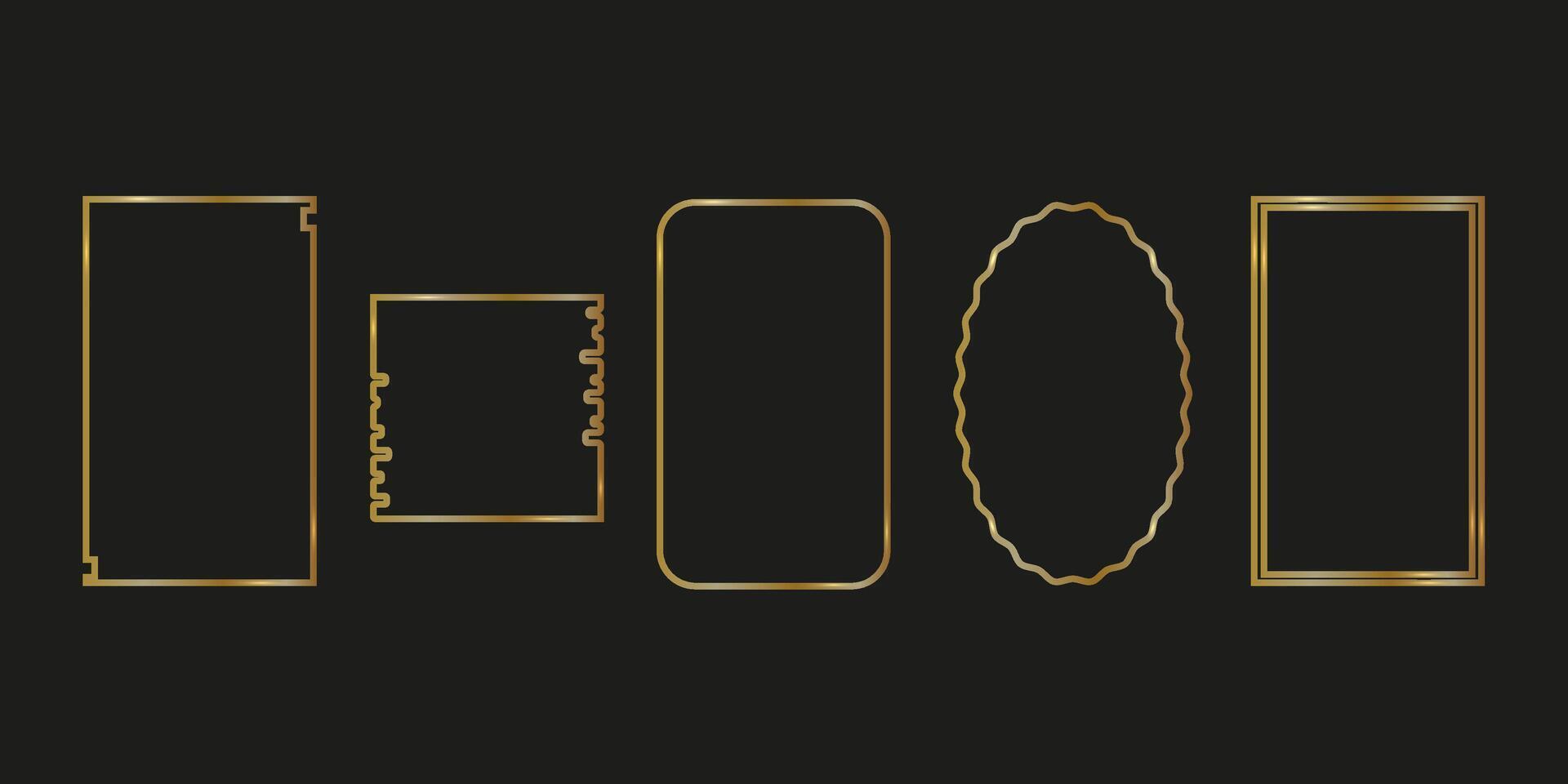 Golden geometric frames in art deco style. Design elements for wedding invitation. Linear frames isolated on black background. vector