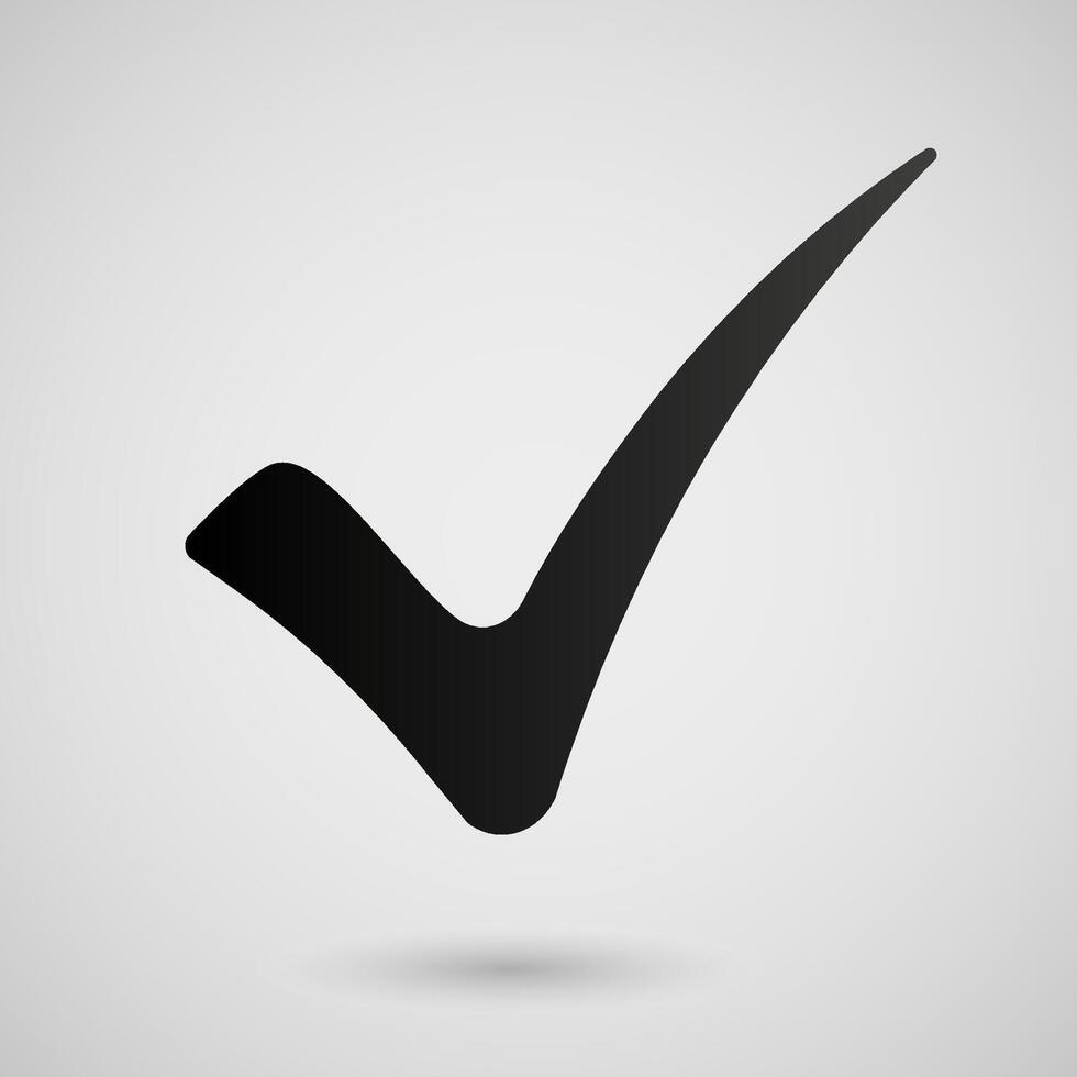 Black check mark icon isolated on gray background. Sign. Symbol. vector