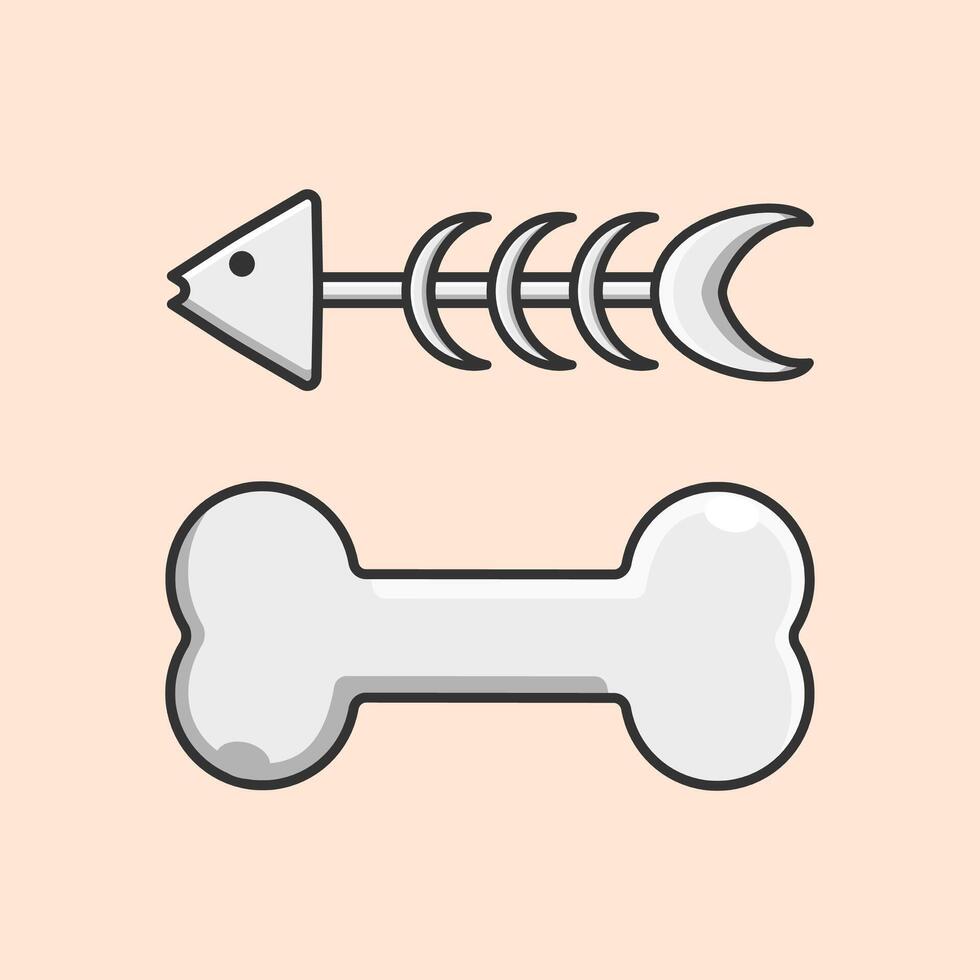 Dog bone and fish bone food illustration element icon designed in simple flat cartoon style. vector