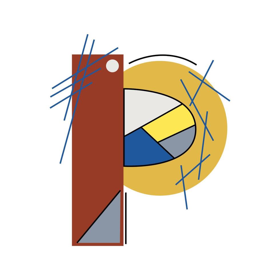 Alphabet letter P in Kandinsky style for your design, image. Color combination classic triad. vector
