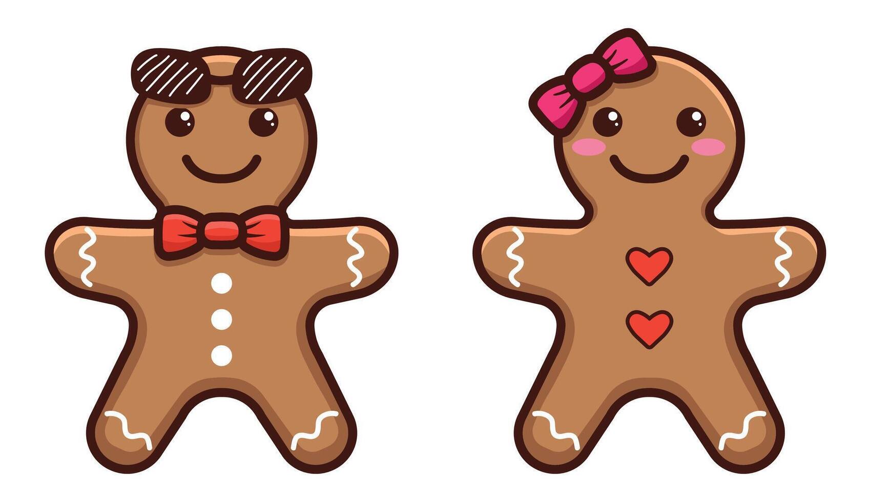 Cute two gingerbread man design vector