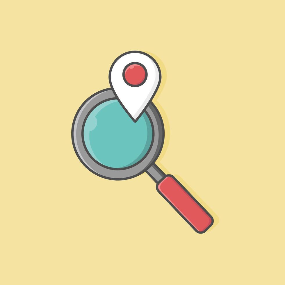 Magnifying glass icon. Element illustration of a magnifying glass with a location mark designed in a flat cartoon style. vector