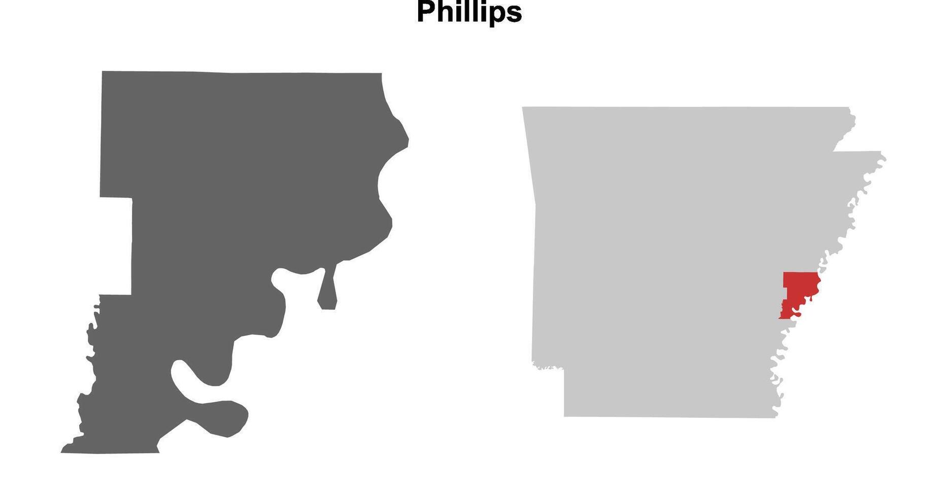 Phillips County, Arkansas blank outline map set vector