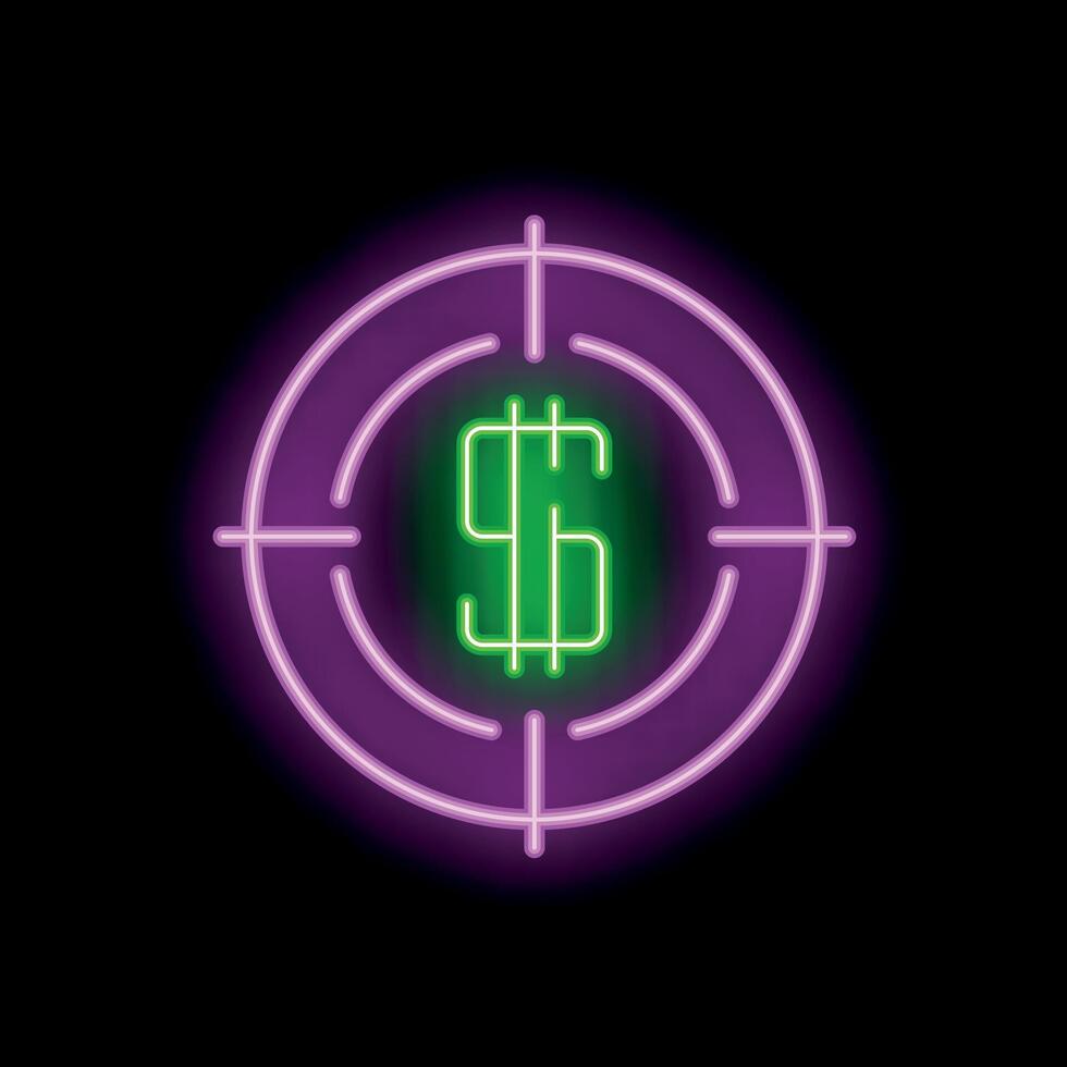 Neon target aiming at dollar sign on a black background vector