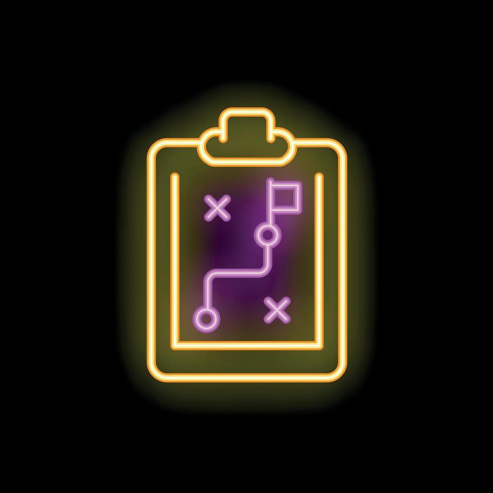 Neon clipboard showing a strategy with checkpoints and a finish flag vector