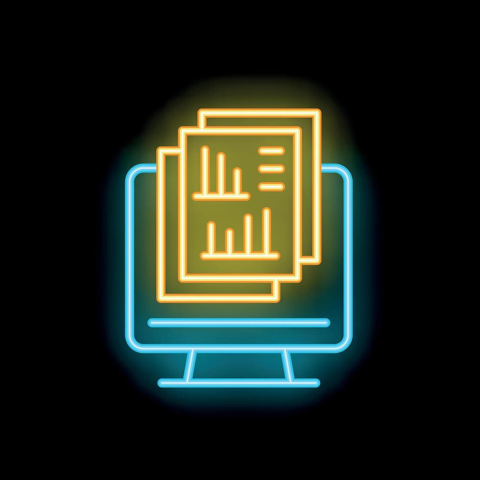 Neon icon of documents displaying on computer screen vector