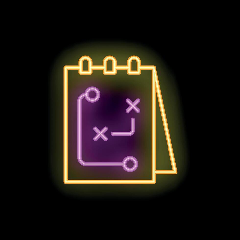 Neon strategy planning icon glowing in dark background vector