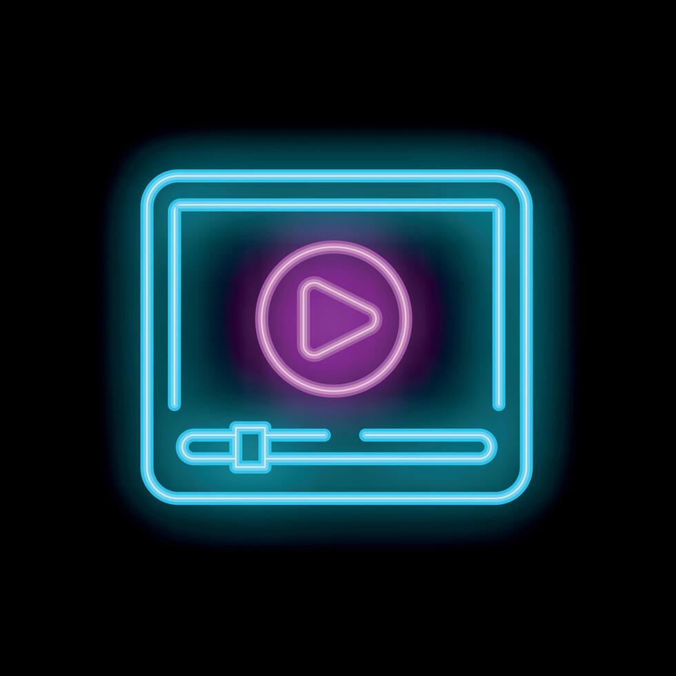 Neon player showing play button icon on black background vector