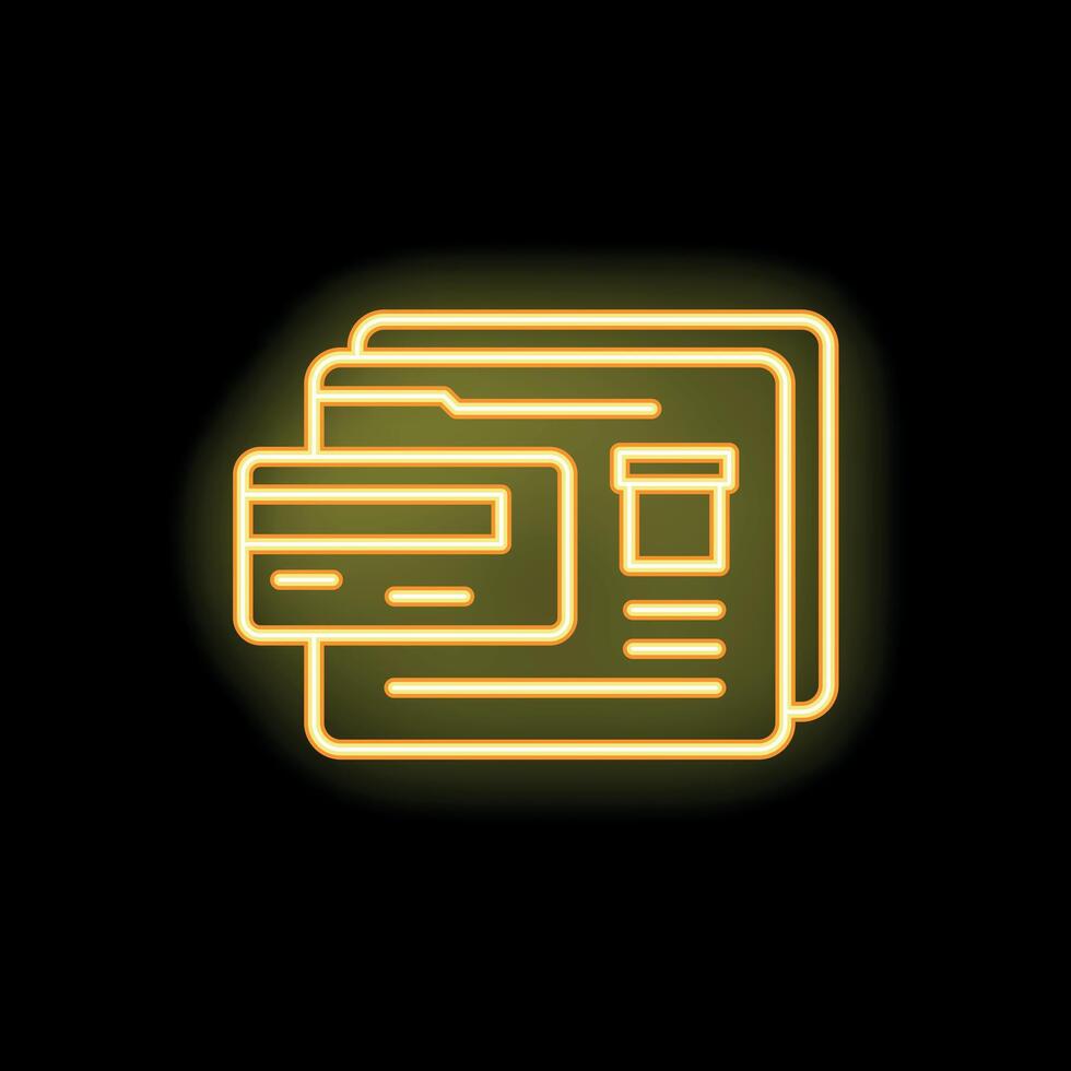 Neon yellow online payment processing icon with credit card and documents vector