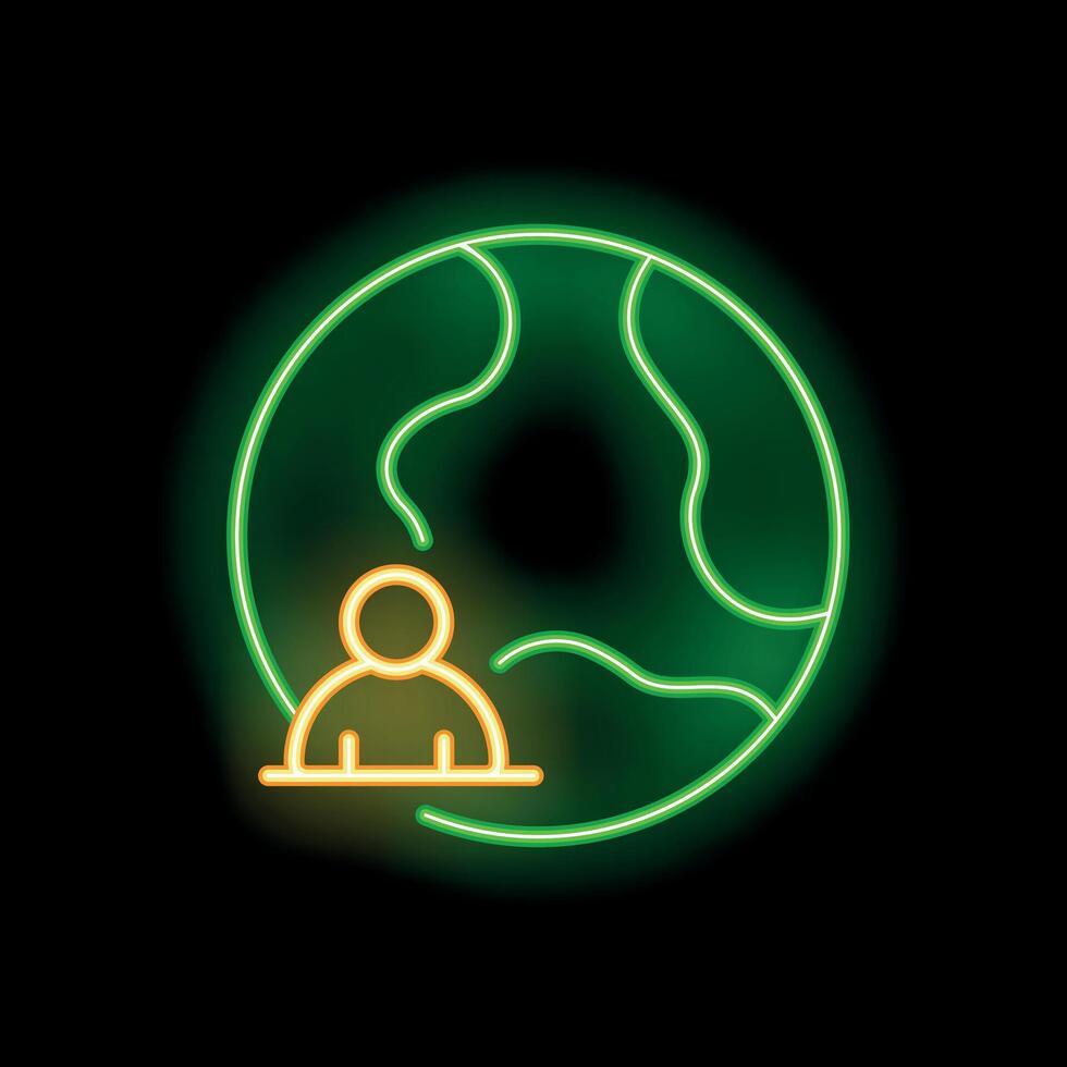 Neon sign of a businessman presenting worldwide business opportunities vector