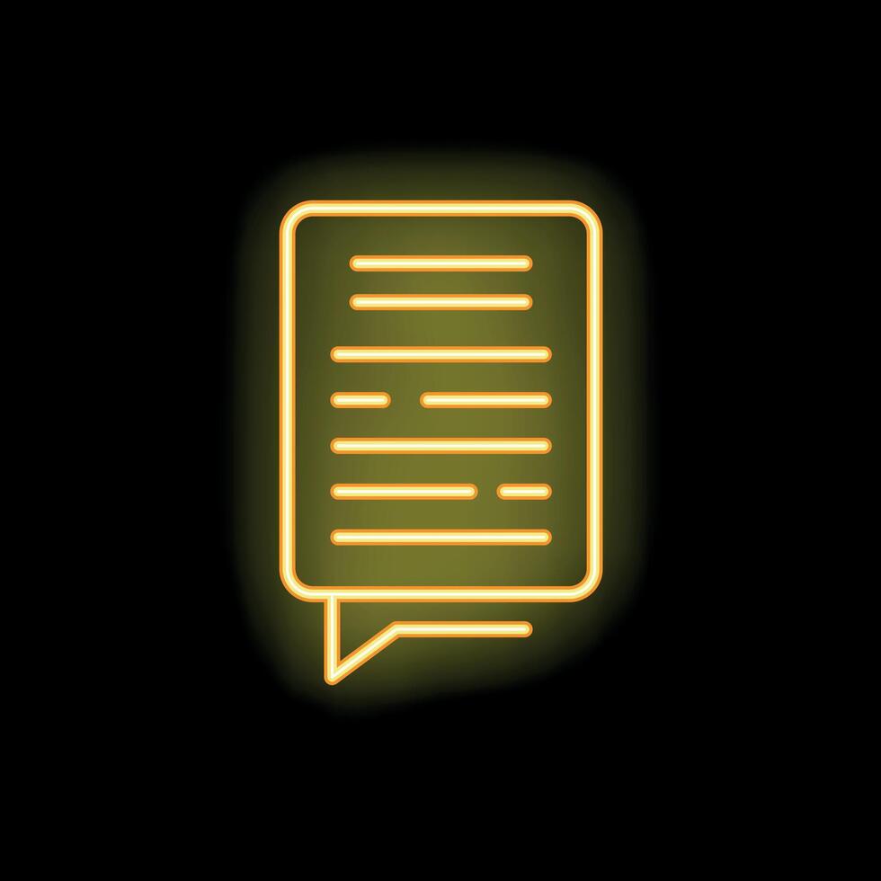 Neon yellow chat bubble with text lines on black background vector