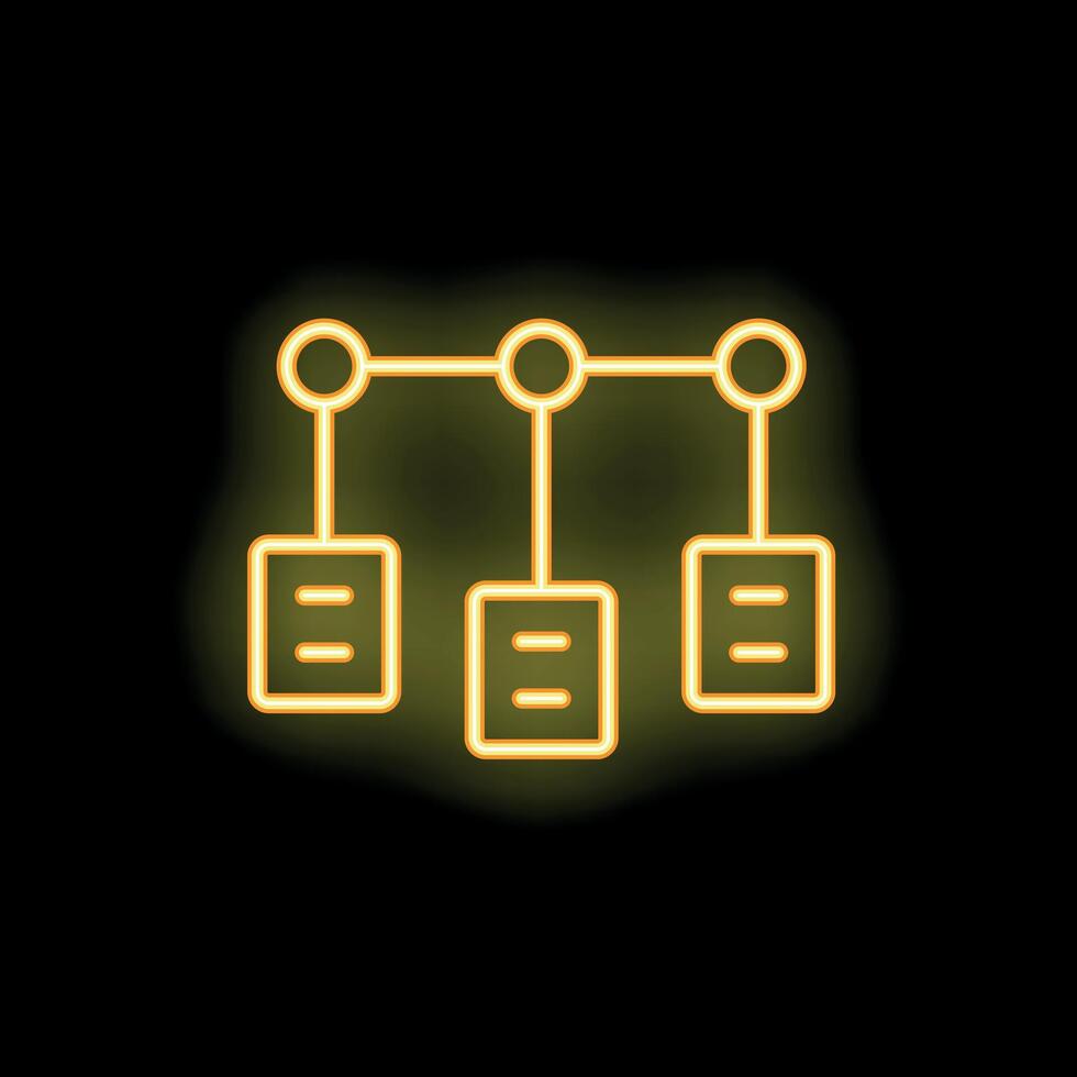 Yellow neon style concept icon representing database system on black background vector