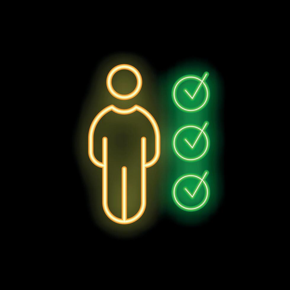Neon icon of person completing tasks with check marks vector