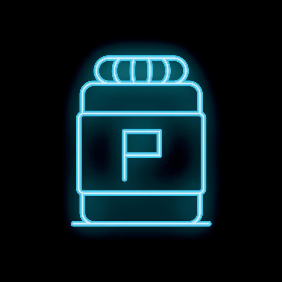Neon icon of protein powder container glowing on black background vector