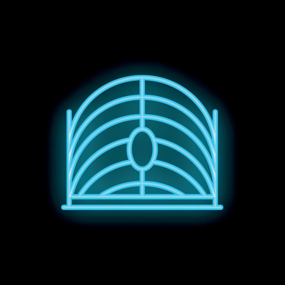 Blue neon icon of a stadium on black background vector
