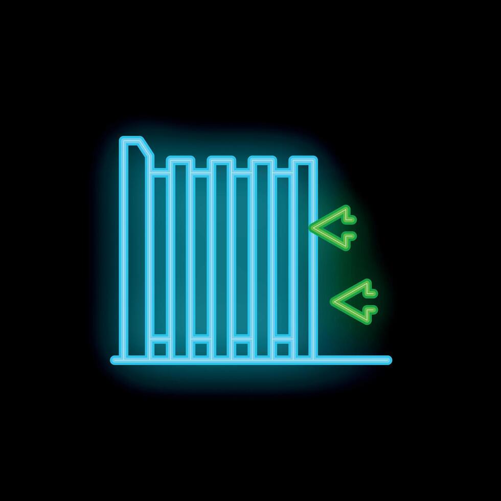 Neon icon of decreasing bar chart showing negative trend vector