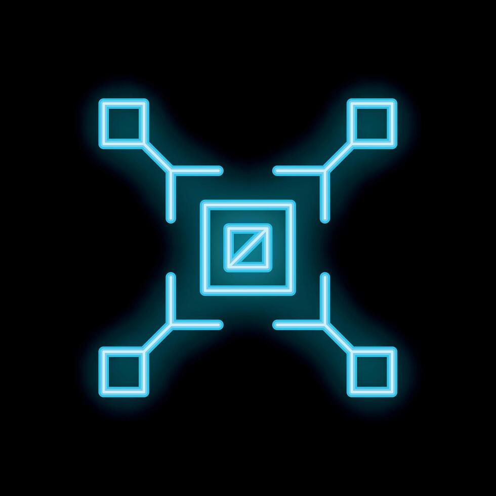 Neon blue blockchain technology concept icon showing decentralization vector