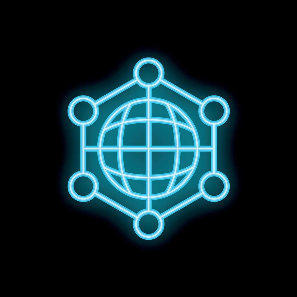 Neon blue glowing symbol of global network connection vector