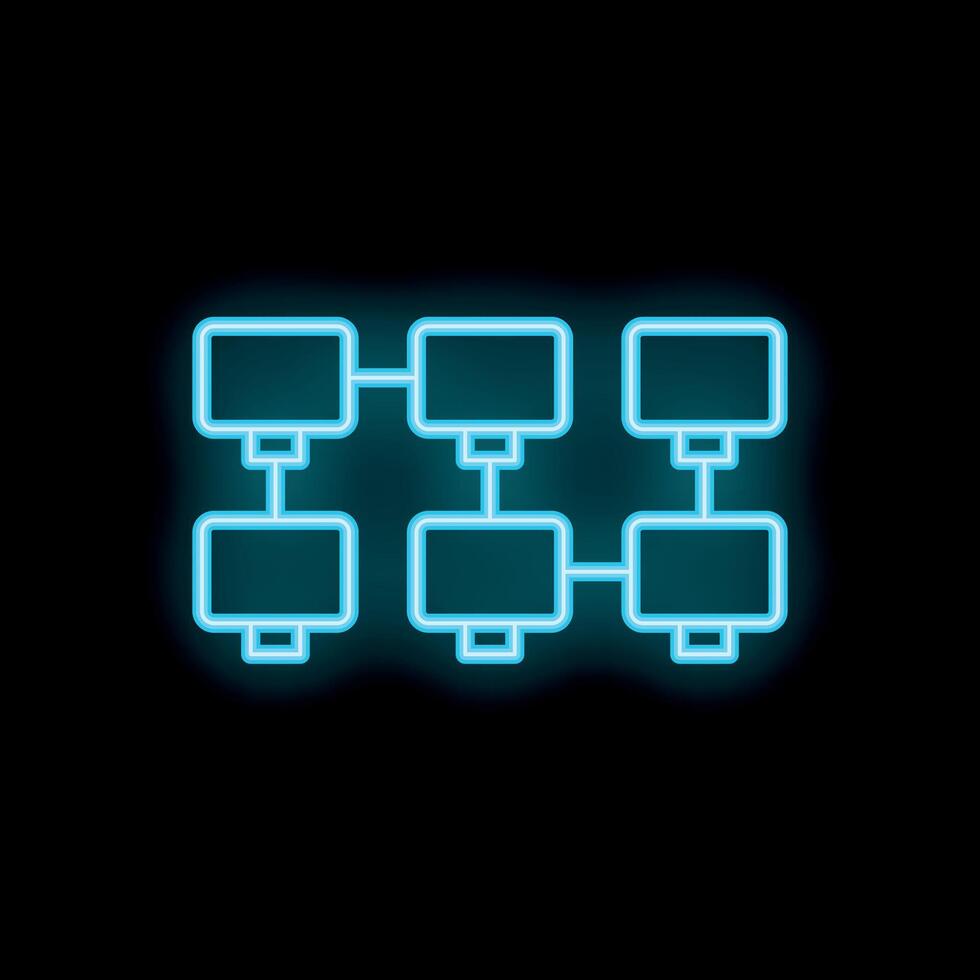 Neon blue local area network icon glowing on black background vector