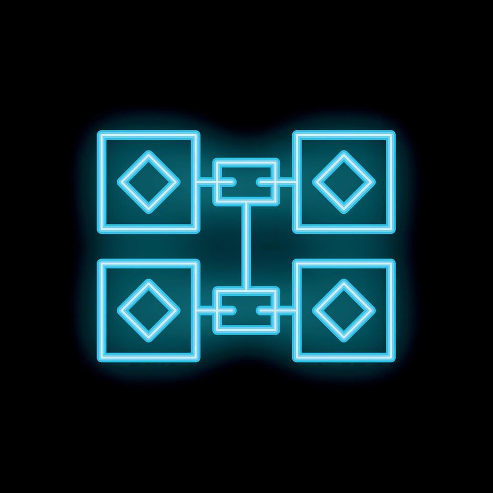 Neon blue blockchain technology icon on black background vector