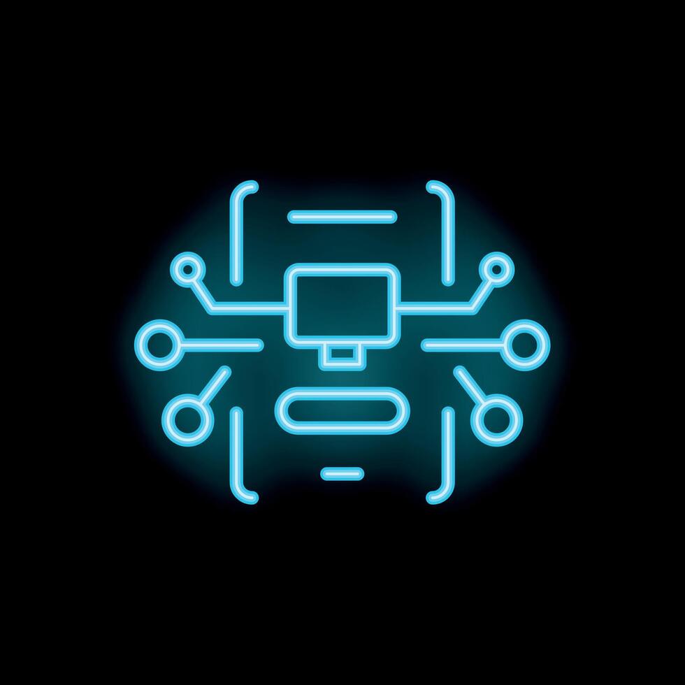 Neon blue cyber security technology icon showing computer being hacked vector