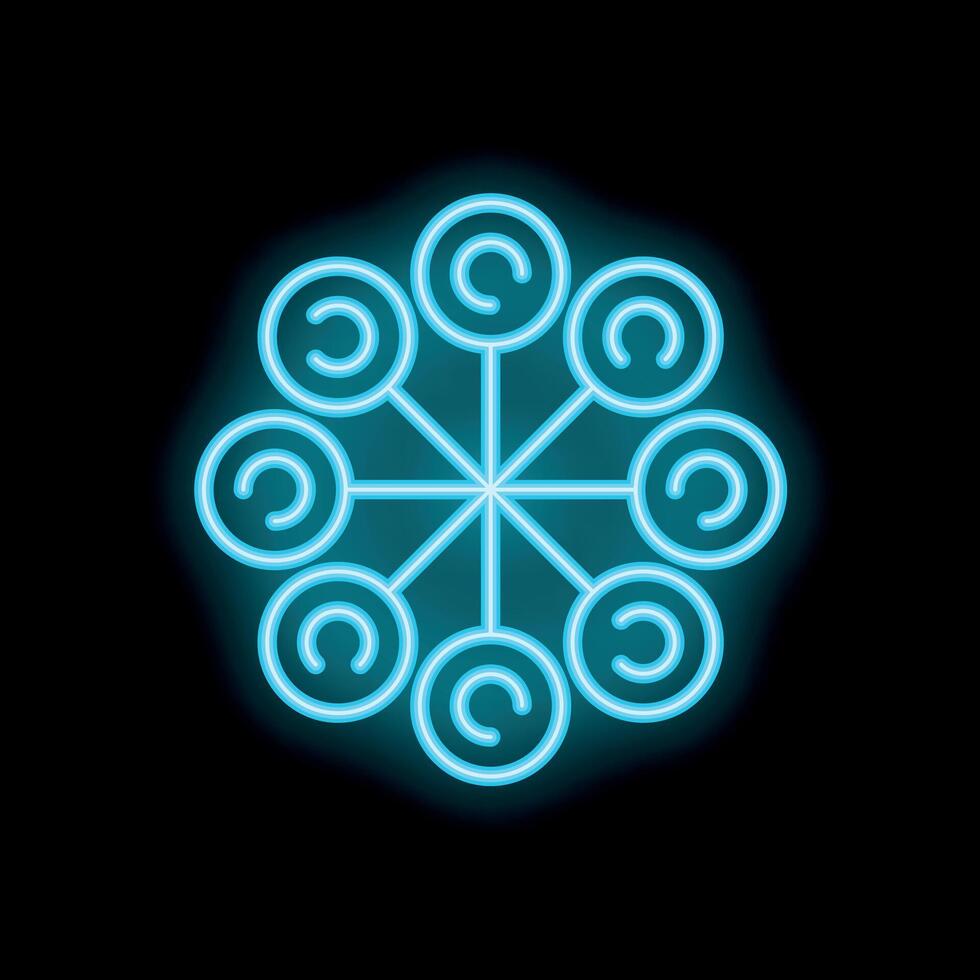 Neon blue decentralized network glowing on black background vector