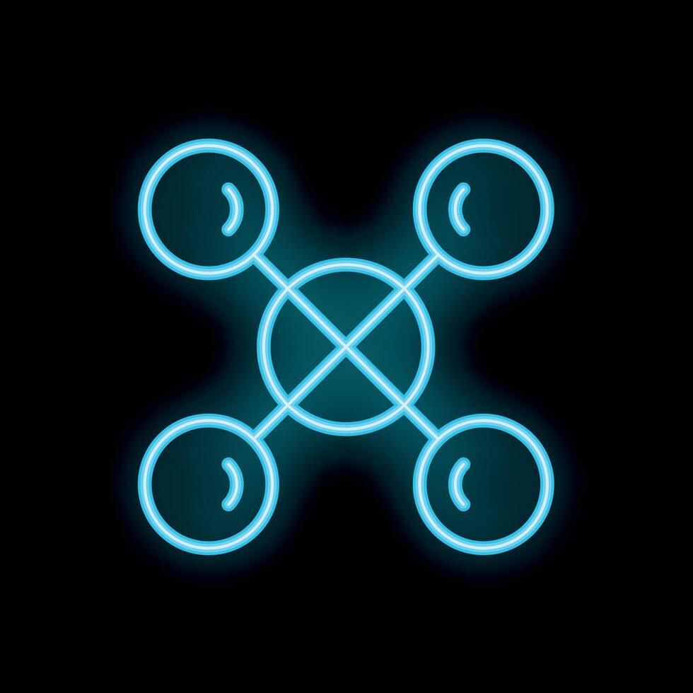 Neon blue connected circles network visual concept on black background vector
