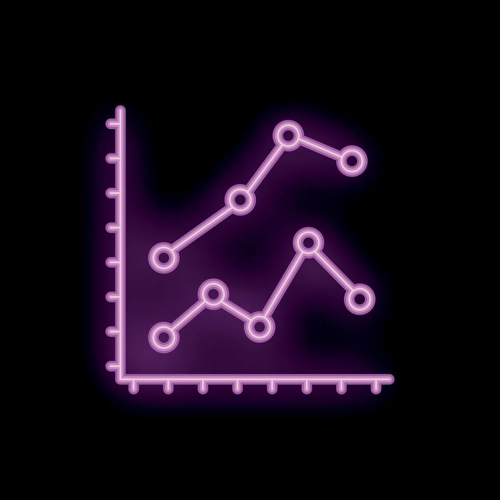 Neon sign showing a growing trend on a line chart on a black background vector
