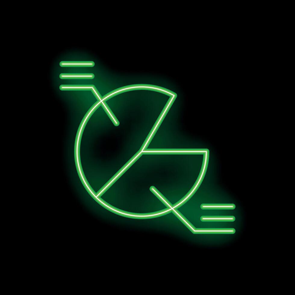Green neon pie chart glowing on black background vector
