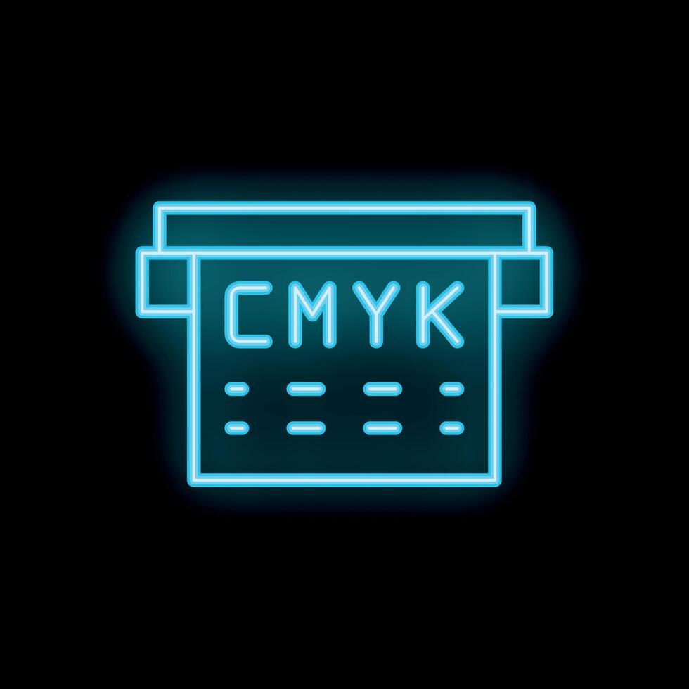 Neon icon of printer showing cmyk color model for graphic design vector