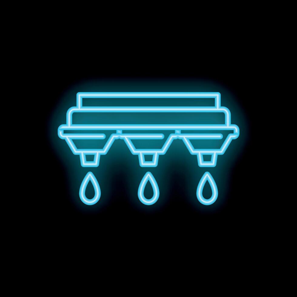Neon sprinkler system watering plants icon on black background vector